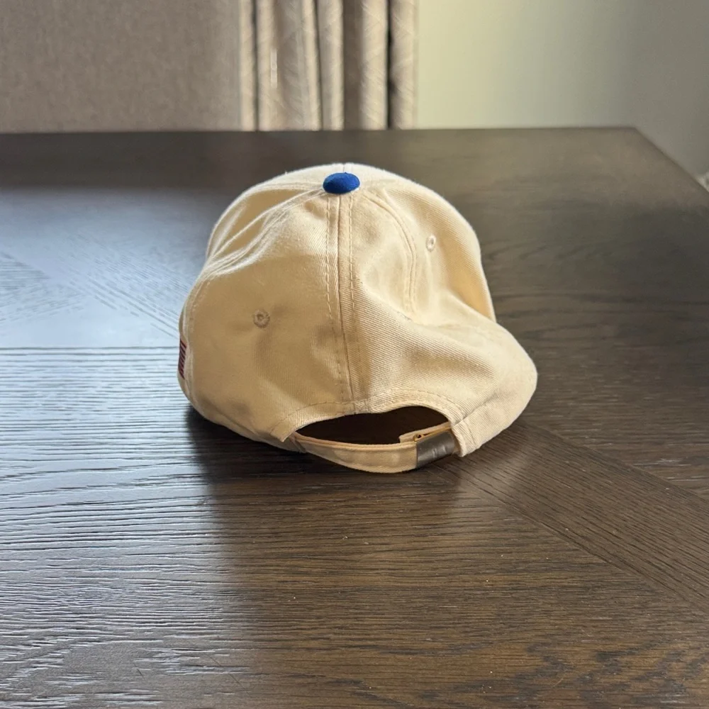 Two-Tone Beige and Blue Baseball Cap